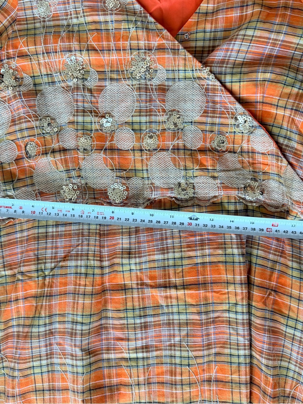 Women’s Cozy Autumn Orange Plaid Lace-Trim Dress - Picture 5 of 6